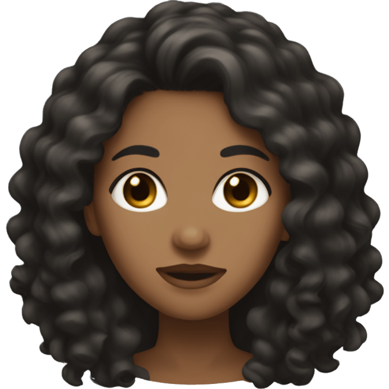 Head, woman dark tan skin with long black curly hair emoji