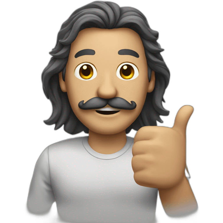 man with mustache and long hair with thumbs up emoji