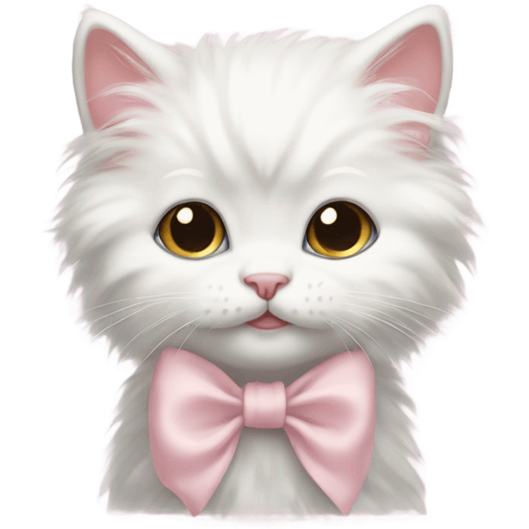 fluffy poofy white kitten light pink bow emoji