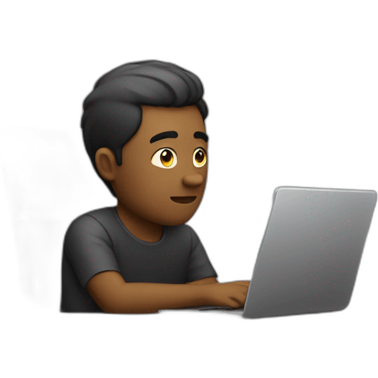 Side view developer behind his laptop looking at the side  emoji