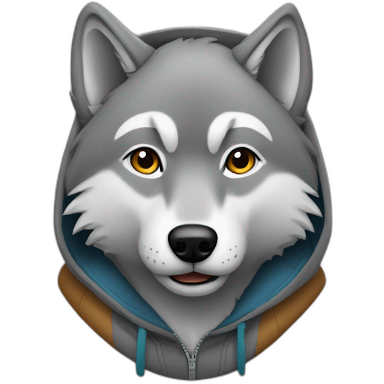 Grey wolf wearing a hoodie emoji