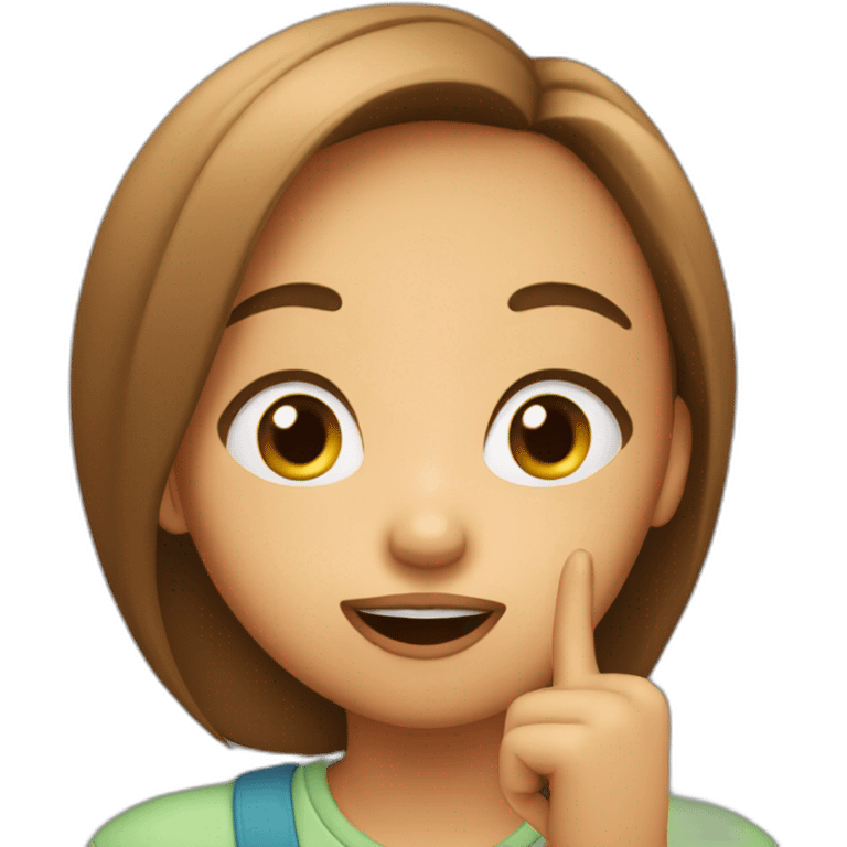 the girl points her finger at her mouth Quiet, don't make noise. emoji