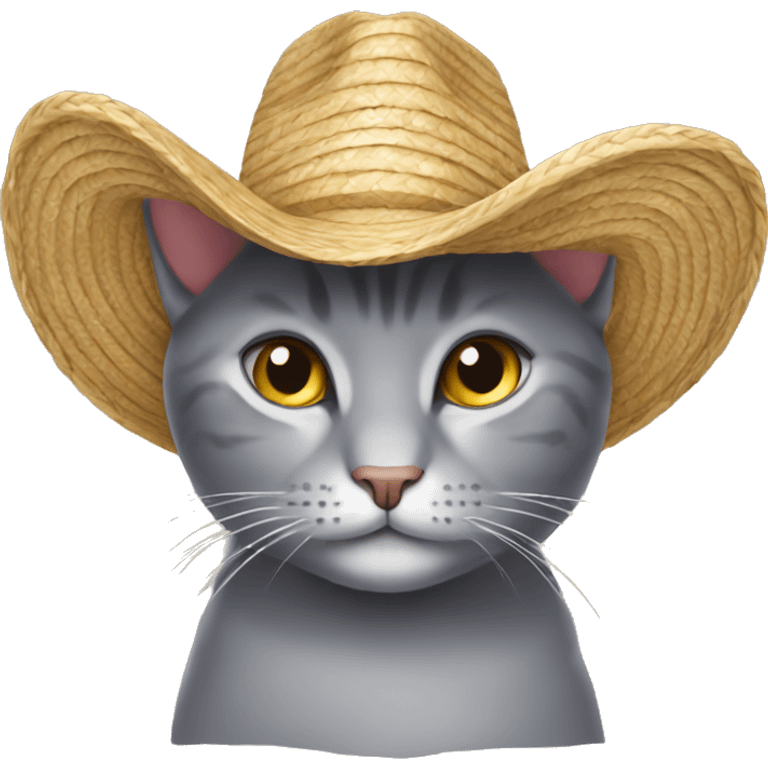 grey cat in straw hat emoji