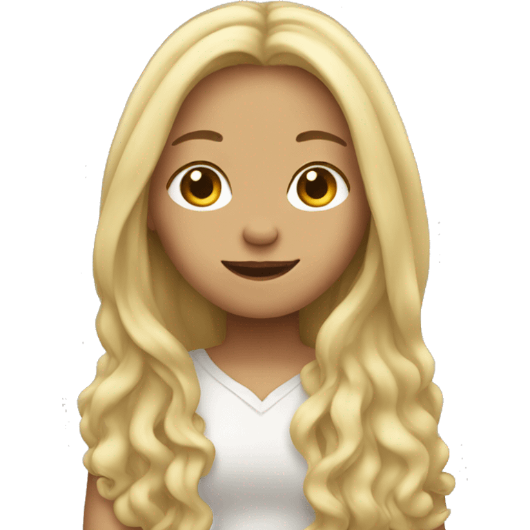 long haired blonde girl doing the peace emoji emoji