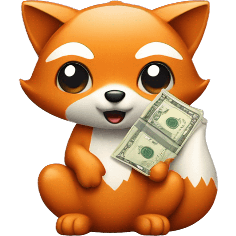 Cute-Fox-with-Money-sack-and-phone-in-left-hand emoji