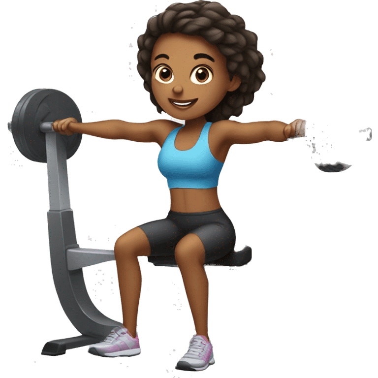 A girl at gym doing sports emoji