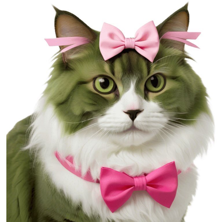 Brown and white fluffy cat with pink bow  emoji