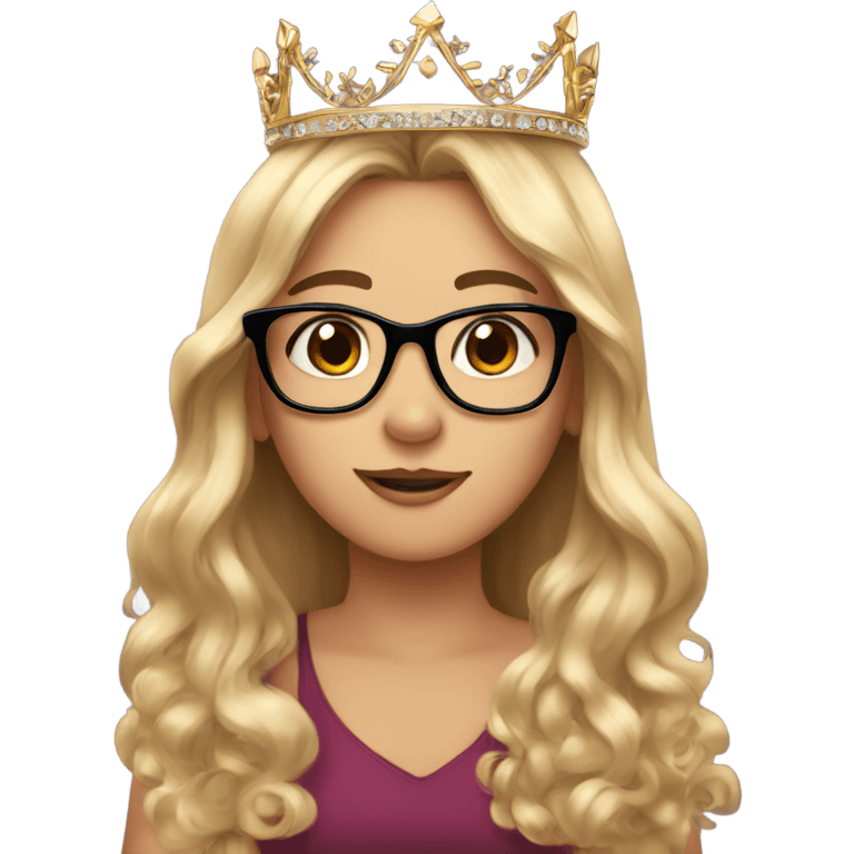 pretty girl long hair makeup and wears a crown and glasses  emoji