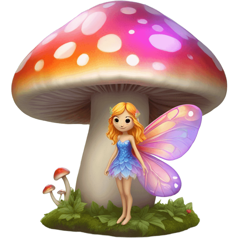 Fairy flying by a mushroom emoji