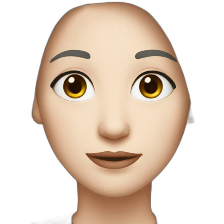 40 years old Woman, white pale skin, grey straight hair, big black eyes emoji