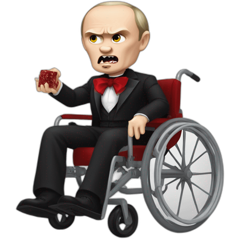 Angry vampire vladimir putin hold meat cube dressed as dracula small wheelchair halloween mood emoji