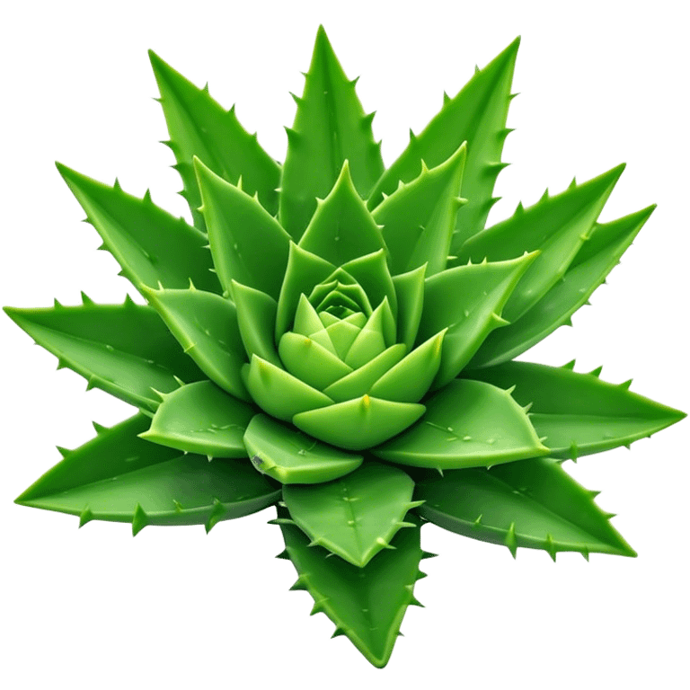 Cinematic Realistic Aloe Vera Emoji, Plump and succulent, with thick, fleshy leaves arranged in a star-like rosette. The vibrant green leaves have a slightly spiky texture, exuding a sense of resilience and healing. Soft glowing outline, capturing the essence of natural wellness and desert vitality in a flourishing aloe vera plant! emoji