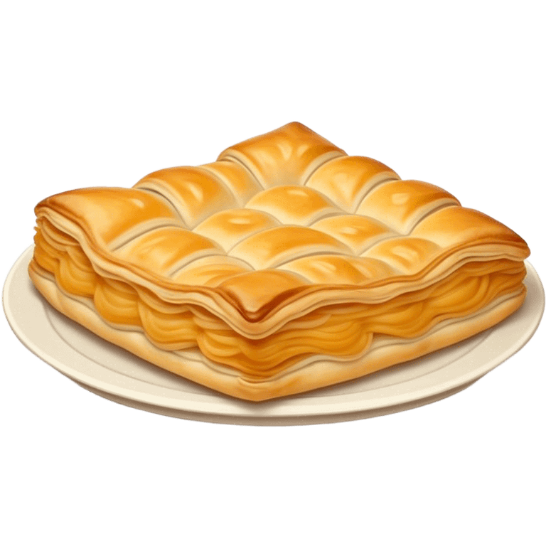 Burek sa Sirom Cinematic Realistic Burek sa Sirom Dish Emoji, depicted as a flat, flaky pastry filled with cheese, rendered with crisp textures and warm, inviting lighting. emoji