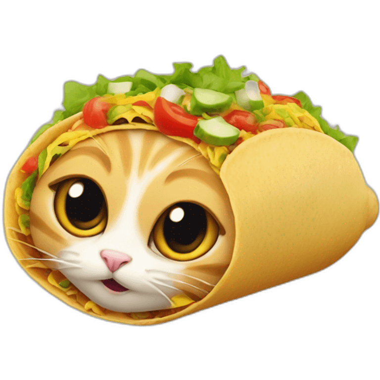 surprised cat's head sticking out of the end of a taco emoji