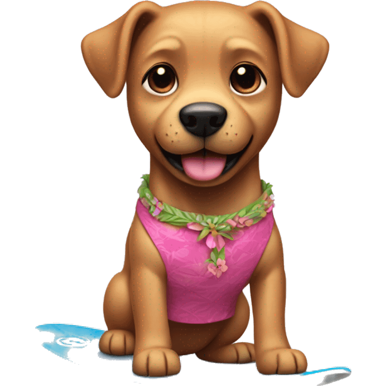 dog surfing in pink hula skirt emoji