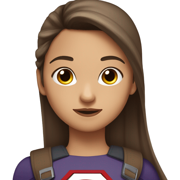 superhero, girl, straight bangs, straight long brown hair, pony tail, brown eyes, hispanic emoji