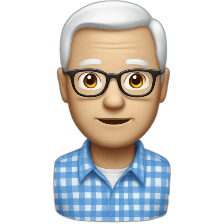 Grandfather white skin color, with glasses to see, white and blue checkered shirt, hair on the sides, no hair in the middle of the head. emoji