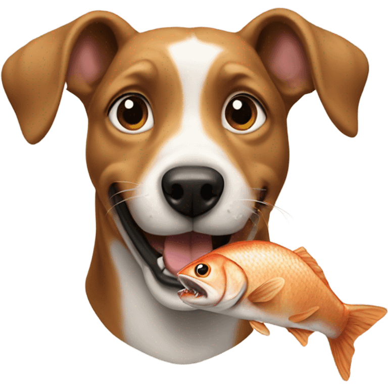 Dog eating a fish emoji