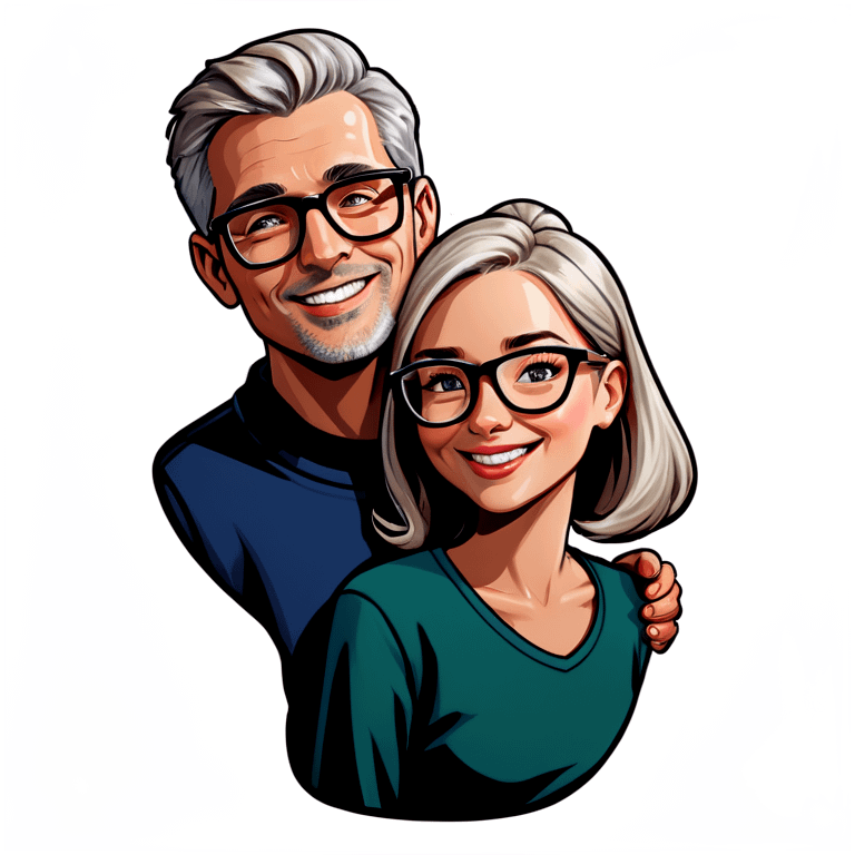 Hyper Realistic Couple in love,  lady blonde wearing glasses man grey hair clean shaven
 emoji