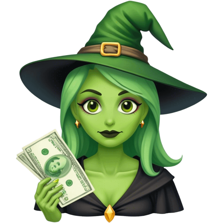 Green witch with cash emoji