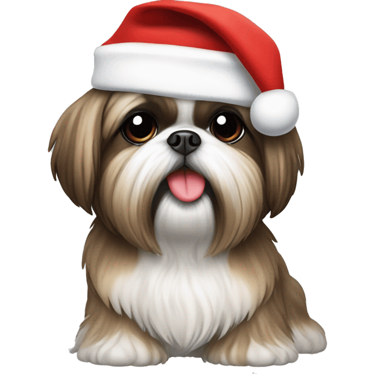 Shih tzu wearing Santa hat emoji