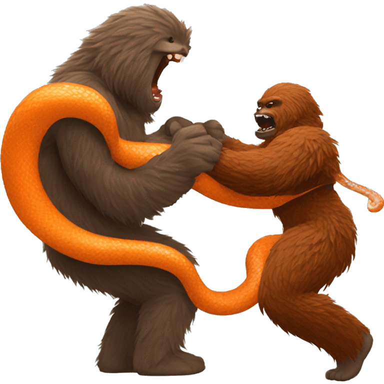 Brown Yeti fighting a Orange snake  emoji