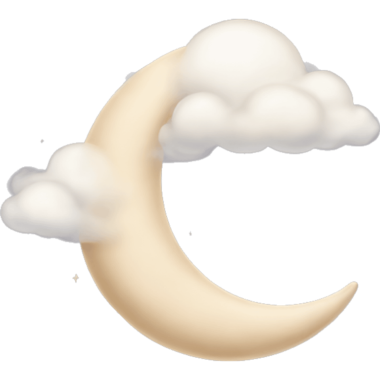 Beige crescent moon with sparkly white clouds emoji