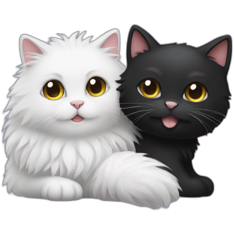 fluffy black cat and white cat emoji