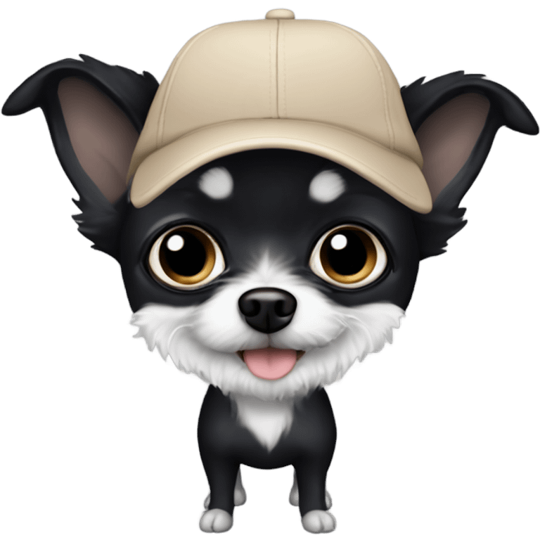 Old man with blue eyes goatee beard ball cap holding cute black long fur Chihuahua emoji