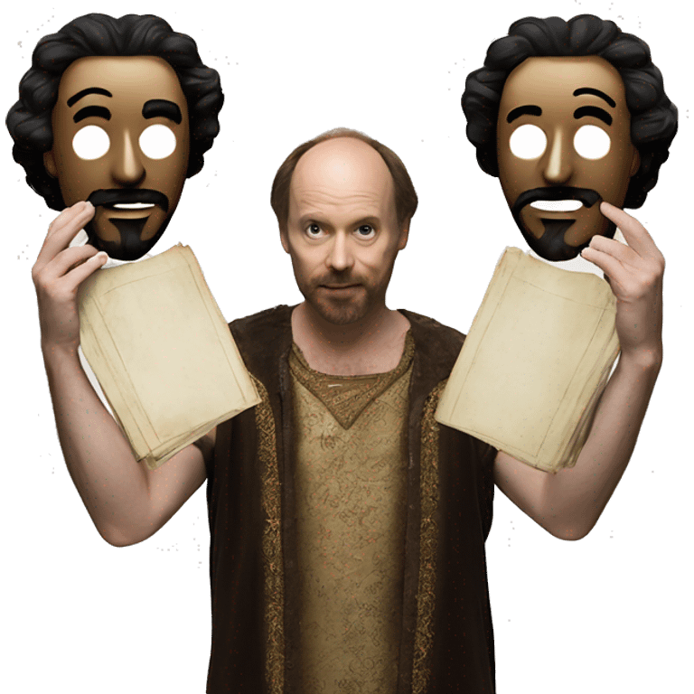 Shakespeare holds two masks in his hands - comedy and tragedy emoji