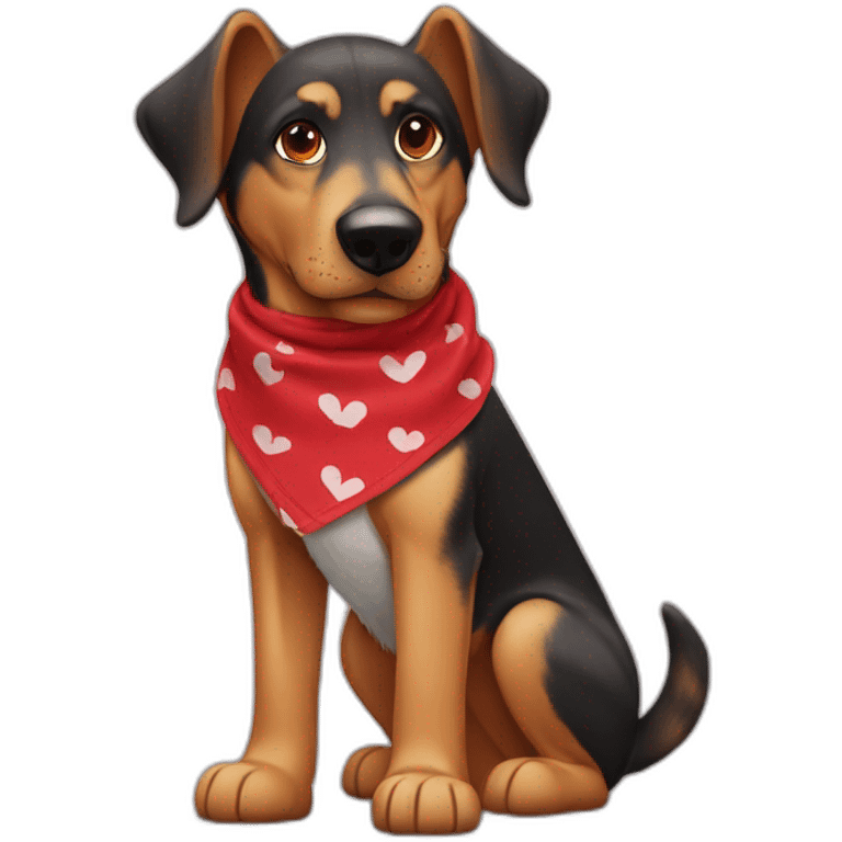 coonhound and German shepherd mix dog wearing red bandana and walking emoji