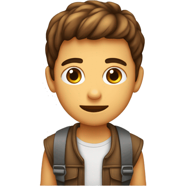 Emoji de un niño con pecas moreno ojos alargados y marrones emoji