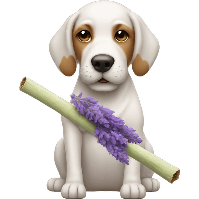 Dog holding a joint with lavender inside emoji