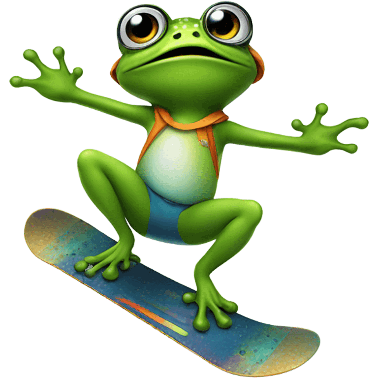 Frog riding a snowboard emoji