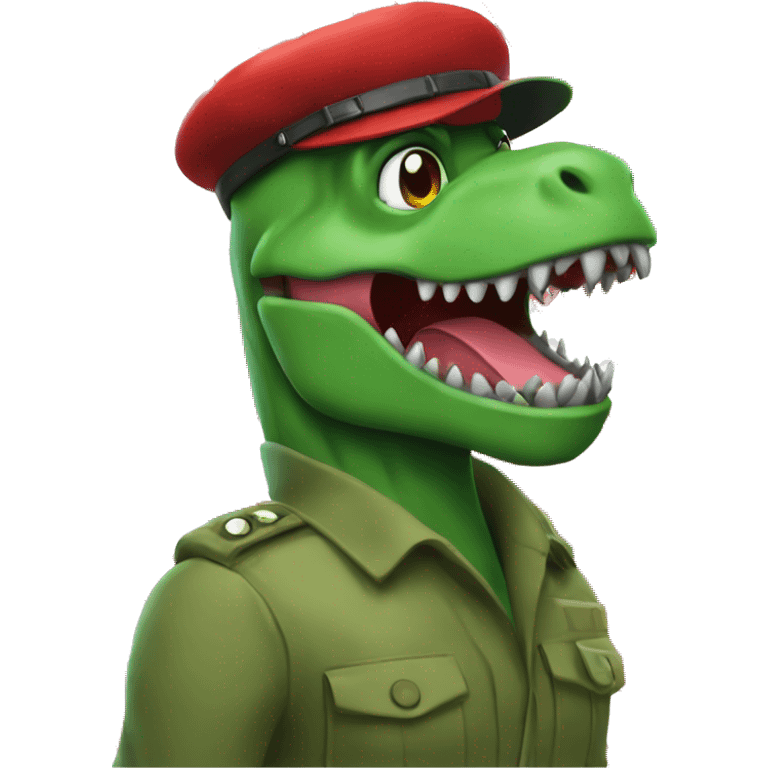 Green Trex wrapping red beret and eyeglasses  emoji