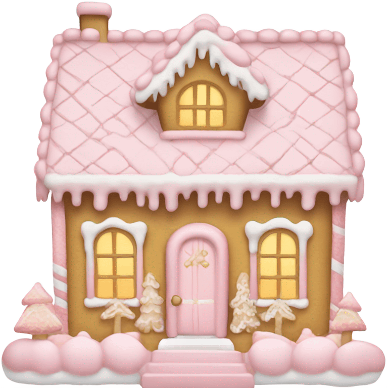 light pink and gold and white gingerbread house emoji