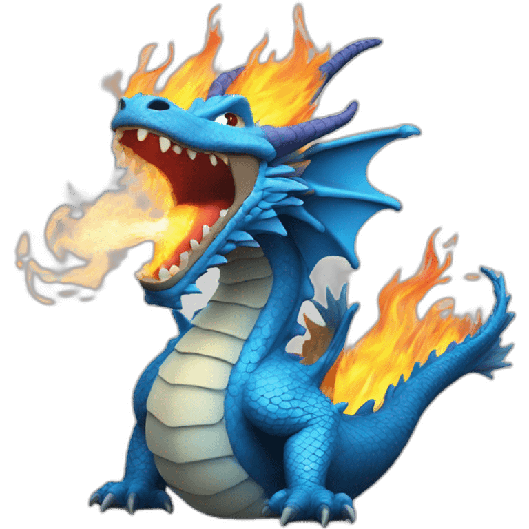 Blue dragon breathing fire emoji