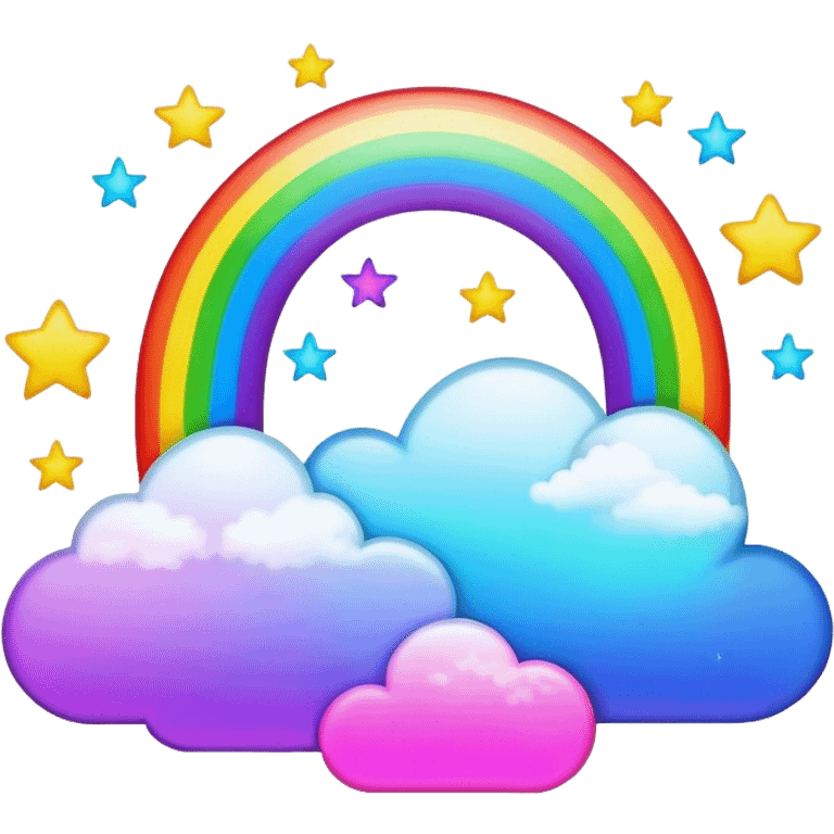 Neon rainbow moon with stars and clouds  emoji