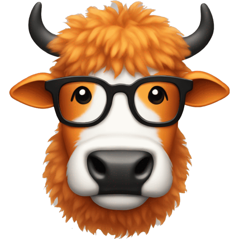 Fluffy orange cow with black glasses emoji