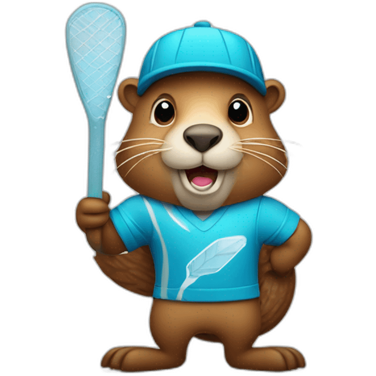 beaver with ice skateand  ice hockey stick in hand emoji