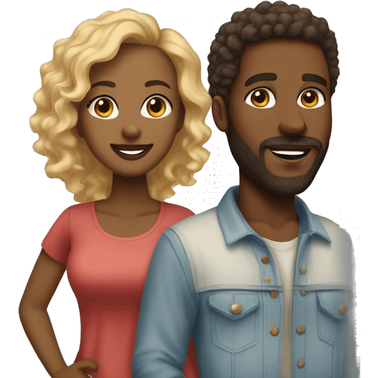 Black couple, lady has blonde highlights with a light brown skin tone,  man has dark brown short curls and a beard and go tee, with medium brown skin  emoji