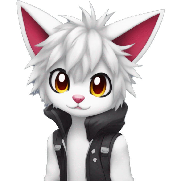 Anthro Dark Beautiful Colorful Shiny Edgy Cool Shy Grumpy FurSona Feline-Zangoose-Fakemon Emo Hair Vtuber Model emoji