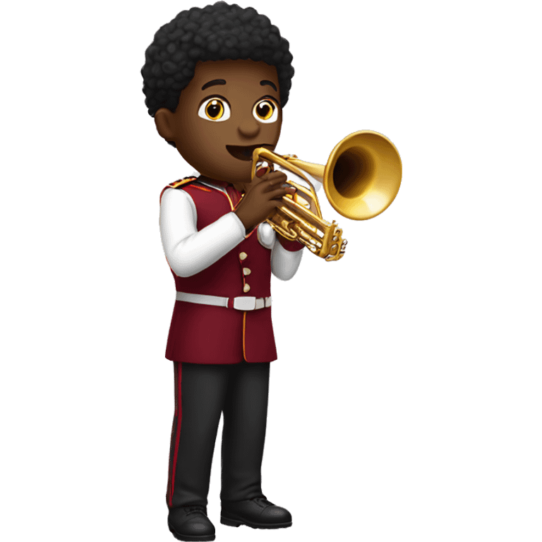 black boy playing trumpet wearing maroon uniform emoji