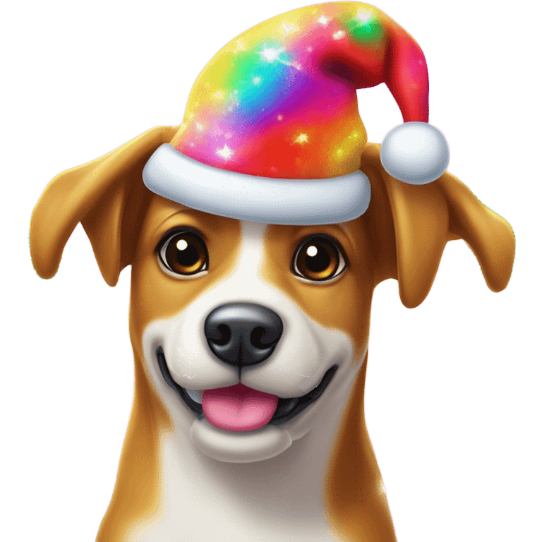 Lisa frank Christmas sparkle￼ dog with Santa hat emoji