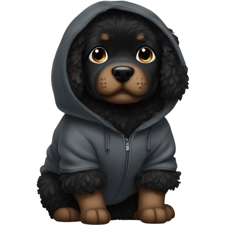 Black fluffy dog in hoodie emoji