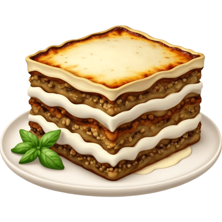 Moussaka Cinematic Realistic Moussaka Dish Emoji, depicted as a rustic serving of moussaka with layers of soft eggplant, ground meat, and a creamy topping featuring a delightfully crispy corner, rendered with rich textures and warm, inviting lighting. emoji