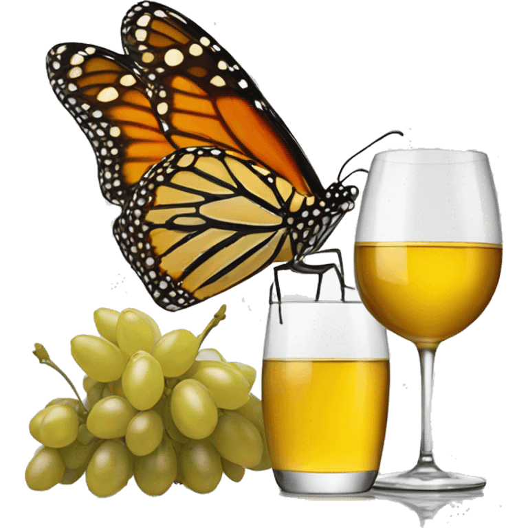 Monarch butterfly with glass of white wine emoji