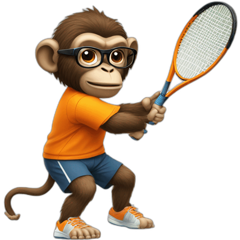 ape playing tennis in orange shirt with glasses emoji