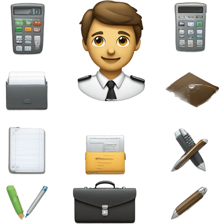 emoji for a CA professional, featuring symbols like a ledger, calculator, or briefcase. Include elements of growth and ambition, such as an upward arrow or diploma, with a sleek, modern design. emoji