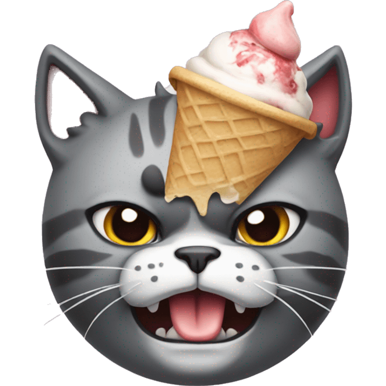 Angry Cat with ice cream on head emoji